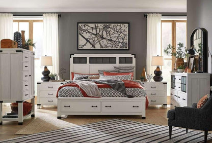 Magnussen - Harper Springs Complete King Panel Storage Bed with Metal/Wood Headboard in Silo White - B5321-68A veiw 5