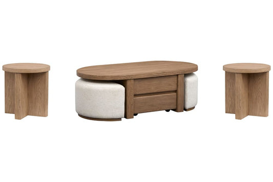 Magnussen - Hayden Golden Oat Lift Top Storage Cocktail Table 2 Upholstered Stools With 2 End Table - T6348-50KIT2 view 1