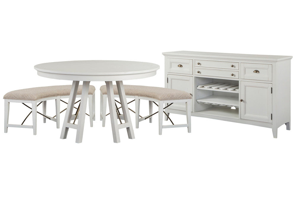 Magnussen - Heron Cove Chalk White And Dovetail Grey 52" Round Dining Table With 2 Curved Bench And Buffet - D4400-27-KIT8 view 1
