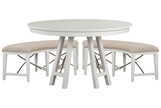 Magnussen - Heron Cove Chalk White And Dovetail Grey 52" Round Dining Table With 2 Curved Bench - D4400-27-KIT7 view 1