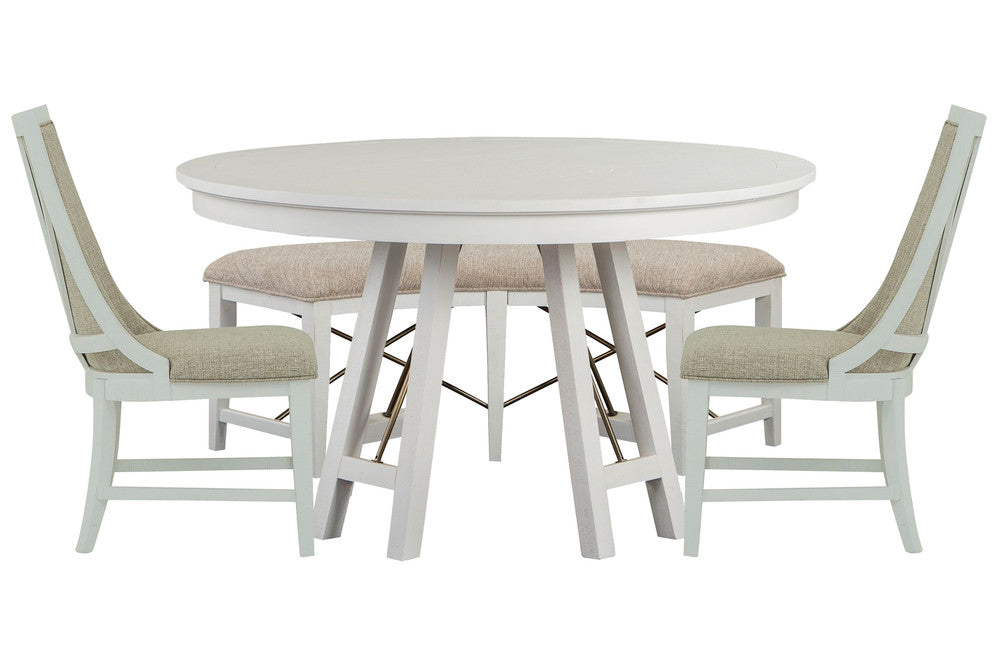 Magnussen - Heron Cove Chalk White And Dovetail Grey 52" Round Dining Table With 2 Host Chairs And Curved Bench - D4400-27-KIT13 view 1