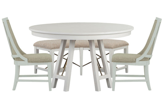 Magnussen - Heron Cove Chalk White And Dovetail Grey 52" Round Dining Table With 2 Host Chairs And Curved Bench - D4400-27-KIT13 view 1