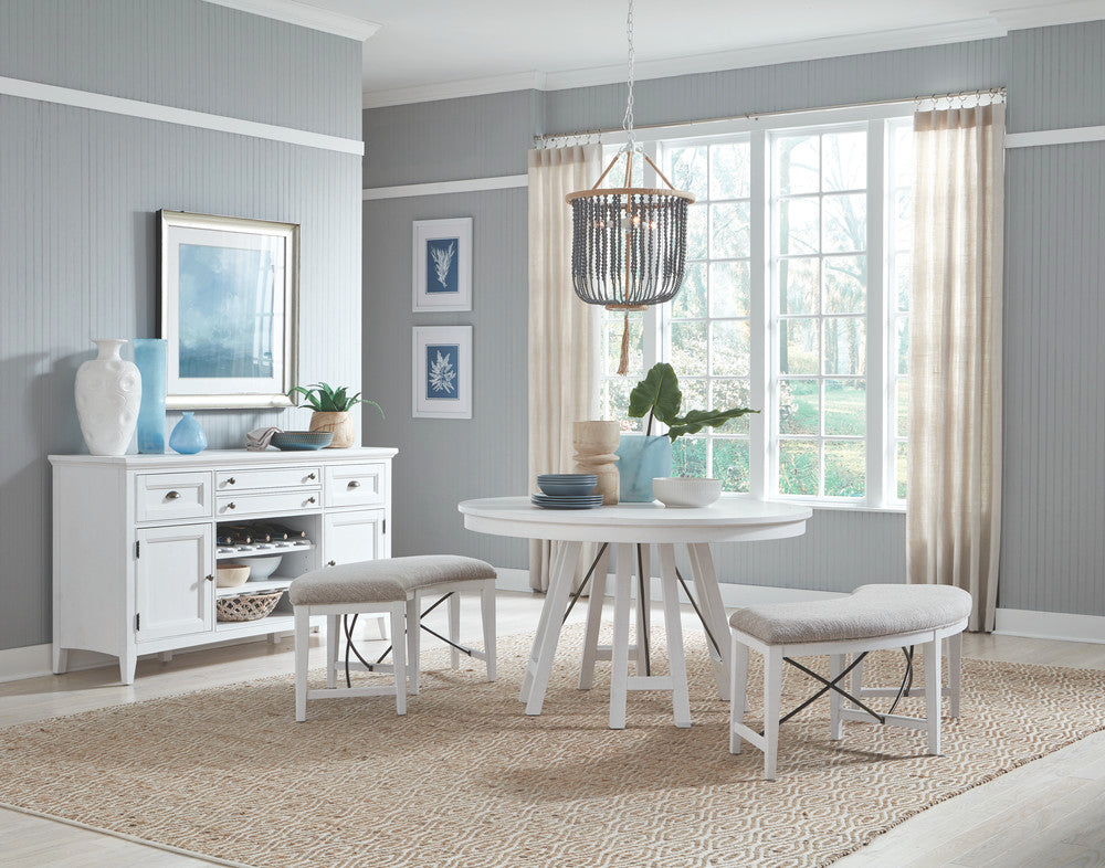 Magnussen - Heron Cove Chalk White And Dovetail Grey 52" Round Dining Table With 2 Host Chairs And Curved Bench - D4400-27-KIT13 view 10