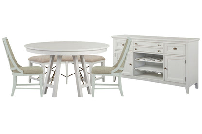 Magnussen - Heron Cove Chalk White And Dovetail Grey 52" Round Dining Table With 2 Host Chairs Curved Bench And Buffet - D4400-27-KIT14 view 1