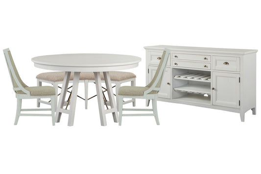 Magnussen - Heron Cove Chalk White And Dovetail Grey 52" Round Dining Table With 2 Host Chairs Curved Bench And Buffet - D4400-27-KIT14 view 1