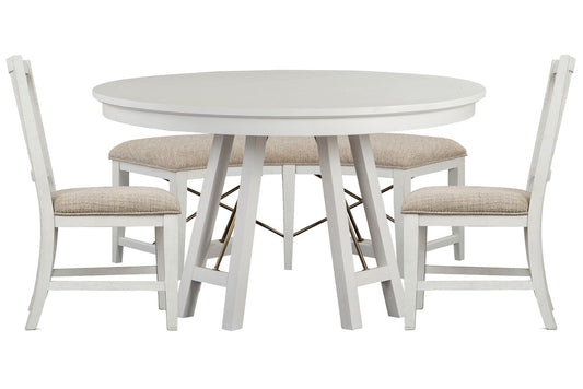 Magnussen - Heron Cove Chalk White And Dovetail Grey 52" Round Dining Table With 2 Side Chairs And Curved Bench - D4400-27-KIT9 view 1