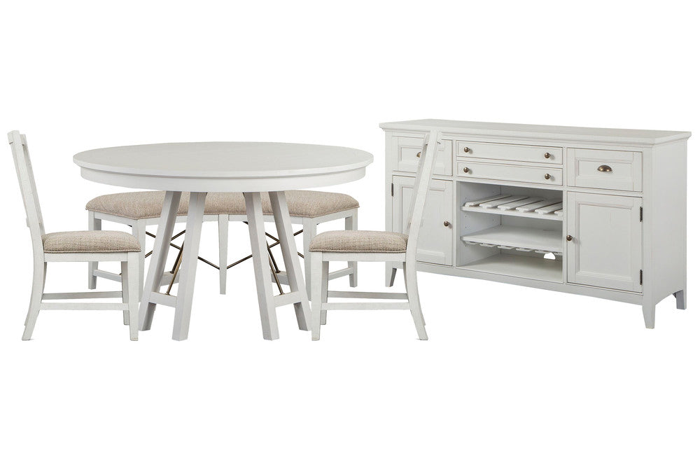 Magnussen - Heron Cove Chalk White And Dovetail Grey 52" Round Dining Table With 2 Side Chairs Curved Bench And Buffet - D4400-27-KIT10 view 1