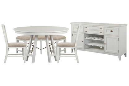 Magnussen - Heron Cove Chalk White And Dovetail Grey 52" Round Dining Table With 2 Side Chairs Curved Bench And Buffet - D4400-27-KIT10 view 1