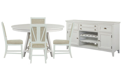 Magnussen - Heron Cove Chalk White And Dovetail Grey 52" Round Dining Table With 4 Upholstered Side Chairs And Buffet - D4400-27-KIT4 view 1