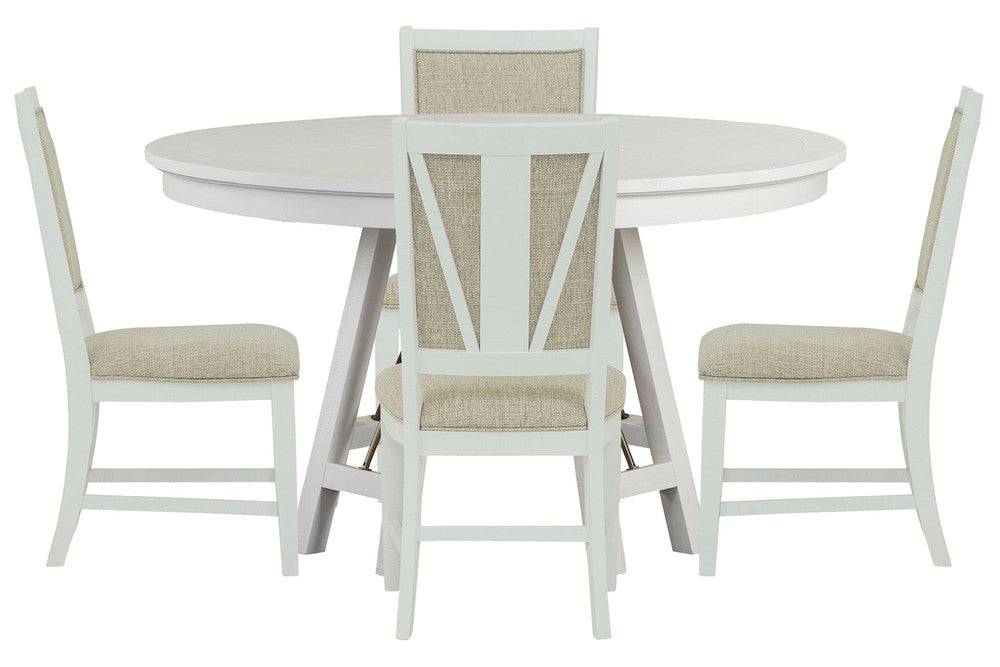 Magnussen - Heron Cove Chalk White And Dovetail Grey 52" Round Dining Table With 4 Upholstered Side Chairs - D4400-27-KIT3 view 1