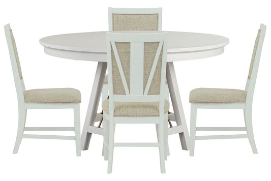 Magnussen - Heron Cove Chalk White And Dovetail Grey 52" Round Dining Table With 4 Upholstered Side Chairs - D4400-27-KIT3 view 1