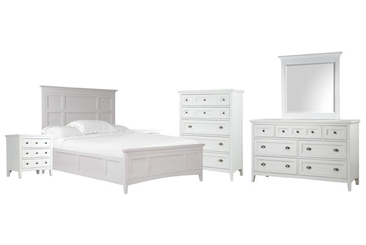 Magnussen - Heron Cove Chalk White And Dovetail Grey California King Panel Bed 2 Nightstands Drawer Dresser With Landscape Mirror And Drawer Chest - B4400-74-KIT5 view 1