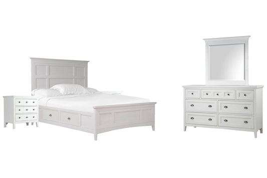 Magnussen - Heron Cove Chalk White And Dovetail Grey California King Panel Storage Bed 2 Nightstands And Drawer Dresser With Landscape Mirror - B4400-75-KIT4 view 1
