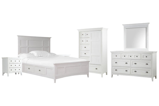 Magnussen - Heron Cove Chalk White And Dovetail Grey California King Panel Storage Bed 2 Nightstands Drawer Dresser With Landscape Mirror And Door Chest - B4400-75-KIT6 view 1