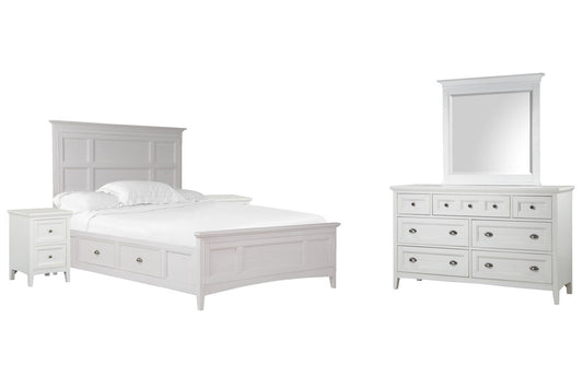 Magnussen - Heron Cove Chalk White And Dovetail Grey California King Panel Storage Bed 2 Small Nightstands And Drawer Dresser With Landscape Mirror - B4400-75-KIT9 view 1