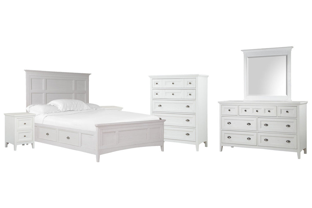 Magnussen - Heron Cove Chalk White And Dovetail Grey California King Panel Storage Bed 2 Small Nightstands Drawer Dresser With Landscape Mirror And Drawer Chest - B4400-75-KIT10 view 1