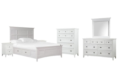 Magnussen - Heron Cove Chalk White And Dovetail Grey California King Panel Storage Bed 2 Small Nightstands Drawer Dresser With Landscape Mirror And Drawer Chest - B4400-75-KIT10 view 1