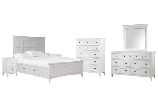 Magnussen - Heron Cove Chalk White And Dovetail Grey California King Panel Storage Bed 2 Small Nightstands Drawer Dresser With Landscape Mirror And Drawer Chest - B4400-75-KIT10 view 1