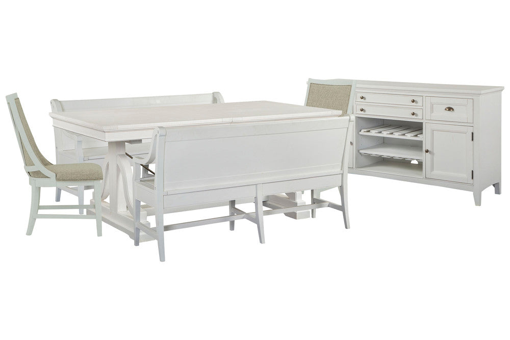 Magnussen - Heron Cove Chalk White And Dovetail Grey Extendable Trestle Dining Table With 2 Benches 2 Host Chairs And Buffet - D4400-25-KIT56 view 1