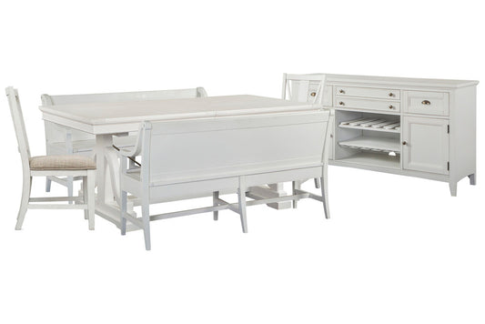 Magnussen - Heron Cove Chalk White And Dovetail Grey Extendable Trestle Dining Table With 2 Benches 2 Side Chairs And Buffet - D4400-25-KIT52 view 1