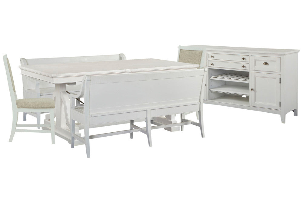 Magnussen - Heron Cove Chalk White And Dovetail Grey Extendable Trestle Dining Table With 2 Benches 2 Upholstered Side Chairs And Buffet - D4400-25-KIT54 view 1
