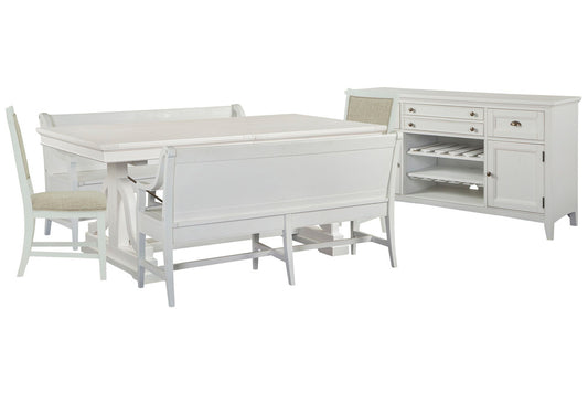 Magnussen - Heron Cove Chalk White And Dovetail Grey Extendable Trestle Dining Table With 2 Benches 2 Upholstered Side Chairs And Buffet - D4400-25-KIT54 view 1