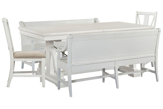 Magnussen - Heron Cove Chalk White And Dovetail Grey Extendable Trestle Dining Table With 2 Benches And 2 Side Chairs - D4400-25-KIT51 view 1