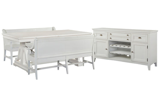 Magnussen - Heron Cove Chalk White And Dovetail Grey Extendable Trestle Dining Table With 2 Benches And Buffet - D4400-25-KIT50 view 1