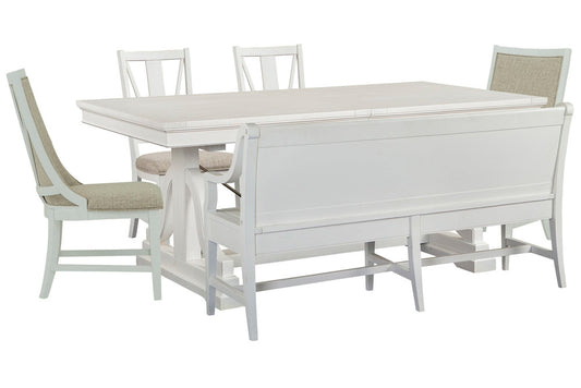 Magnussen - Heron Cove Chalk White And Dovetail Grey Extendable Trestle Dining Table With 2 Side Chairs 2 Host Chairs And Bench - D4400-25-KIT33 view 1