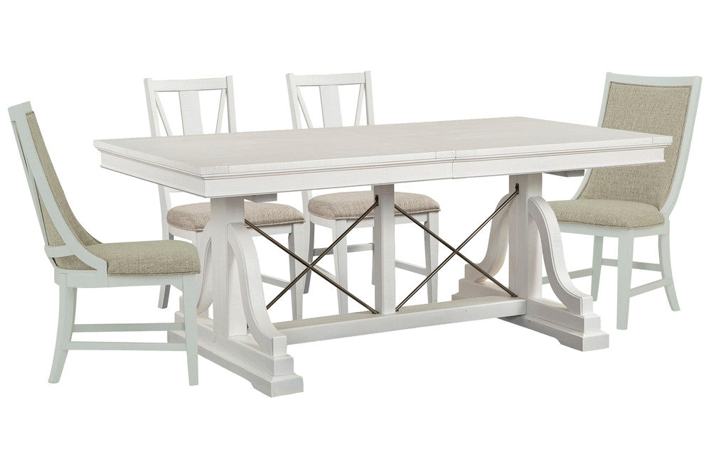 Magnussen - Heron Cove Chalk White And Dovetail Grey Extendable Trestle Dining Table With 2 Side Chairs And 2 Host Chairs - D4400-25-KIT9 view 1