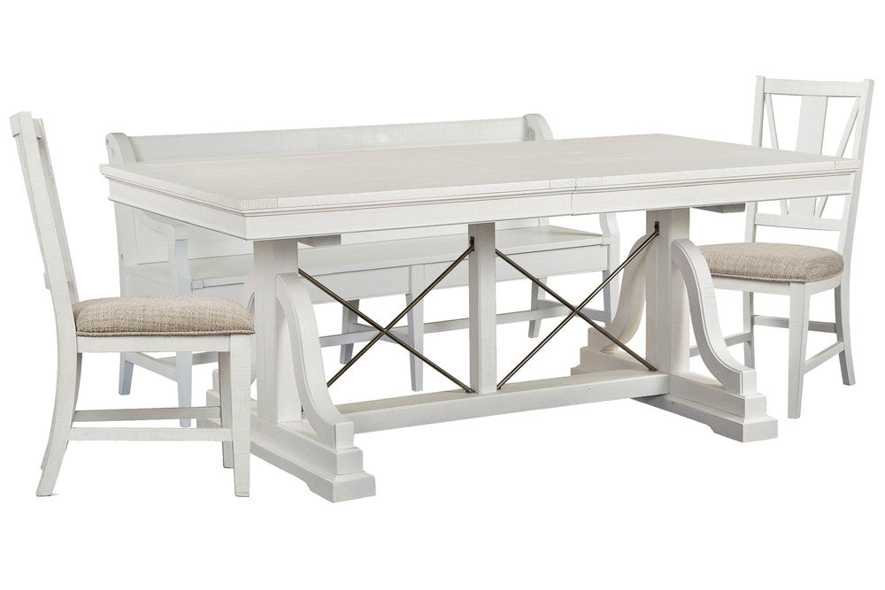 Magnussen - Heron Cove Chalk White And Dovetail Grey Extendable Trestle Dining Table With 2 Side Chairs And Bench - D4400-25-KIT25 view 1