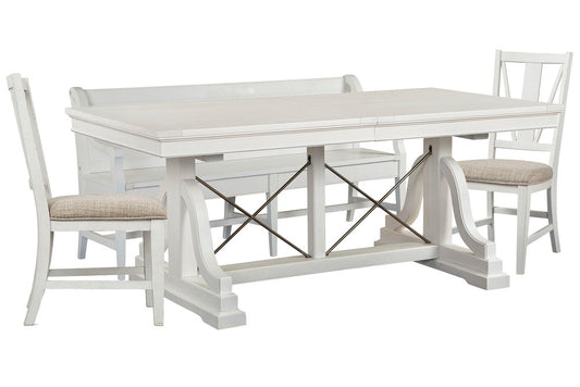 Magnussen - Heron Cove Chalk White And Dovetail Grey Extendable Trestle Dining Table With 2 Side Chairs And Bench - D4400-25-KIT25 view 1