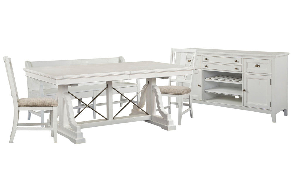 Magnussen - Heron Cove Chalk White And Dovetail Grey Extendable Trestle Dining Table With 2 Side Chairs Bench And Buffet - D4400-25-KIT26 view 1