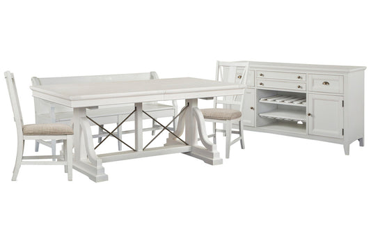 Magnussen - Heron Cove Chalk White And Dovetail Grey Extendable Trestle Dining Table With 2 Side Chairs Bench And Buffet - D4400-25-KIT26 view 1