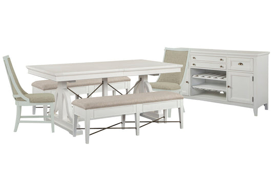 Magnussen - Heron Cove Chalk White And Dovetail Grey Extendable Trestle Dining Table With 2 Upholstered Benches 2 Host Chairs And Buffet - D4400-25-KIT48 view 1