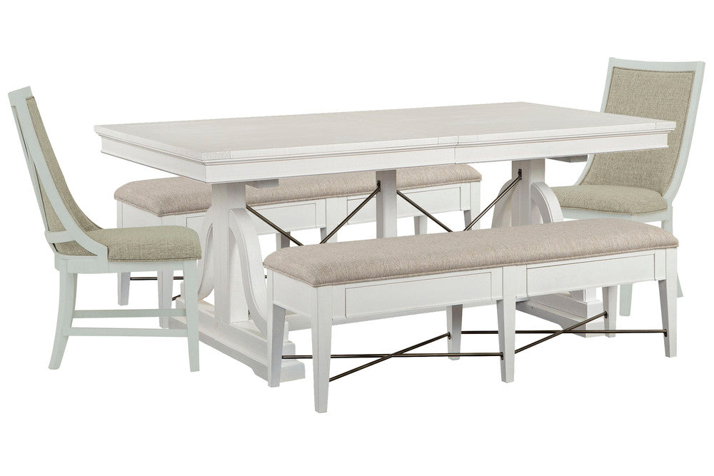 Magnussen - Heron Cove Chalk White And Dovetail Grey Extendable Trestle Dining Table With 2 Upholstered Benches And 2 Host Chairs - D4400-25-KIT47 view 1