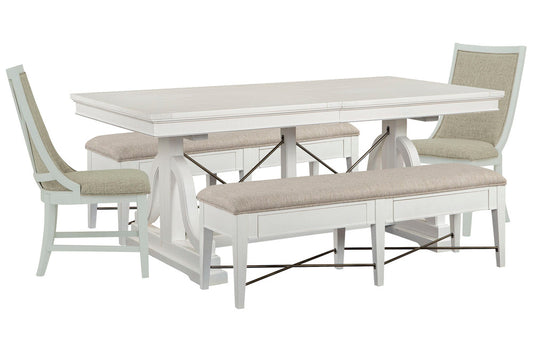 Magnussen - Heron Cove Chalk White And Dovetail Grey Extendable Trestle Dining Table With 2 Upholstered Benches And 2 Host Chairs - D4400-25-KIT47 view 1