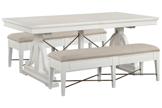 Magnussen - Heron Cove Chalk White And Dovetail Grey Extendable Trestle Dining Table With 2 Upholstered Benches - D4400-25-KIT41 view 1
