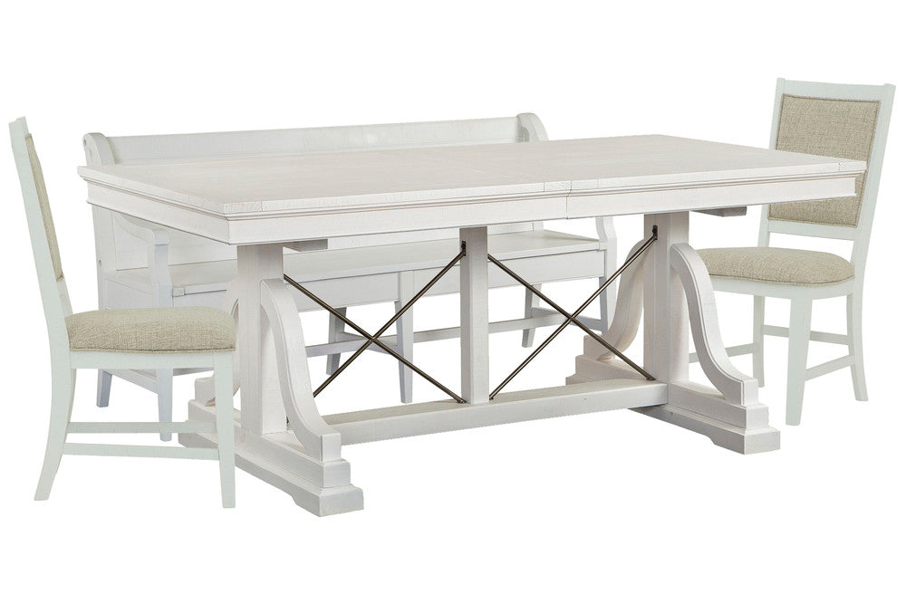 Magnussen - Heron Cove Chalk White And Dovetail Grey Extendable Trestle Dining Table With 2 Upholstered Side Chairs And Bench - D4400-25-KIT29 view 1
