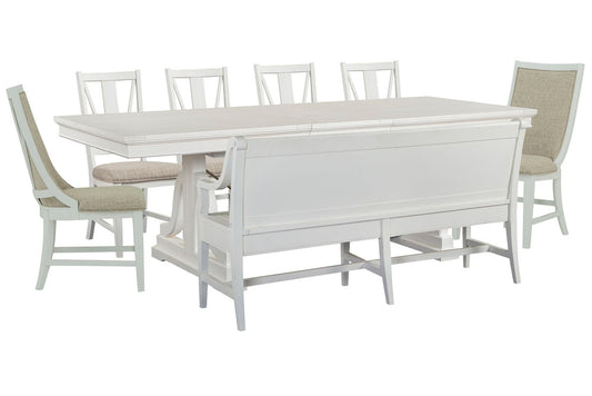 Magnussen - Heron Cove Chalk White And Dovetail Grey Extendable Trestle Dining Table With 4 Side Chairs 2 Host Chairs And Bench - D4400-25-KIT35 view 1