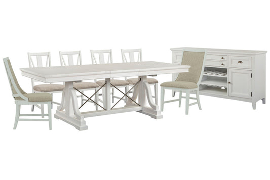Magnussen - Heron Cove Chalk White And Dovetail Grey Extendable Trestle Dining Table With 4 Side Chairs 2 Host Chairs And Buffet - D4400-25-KIT12 view 1