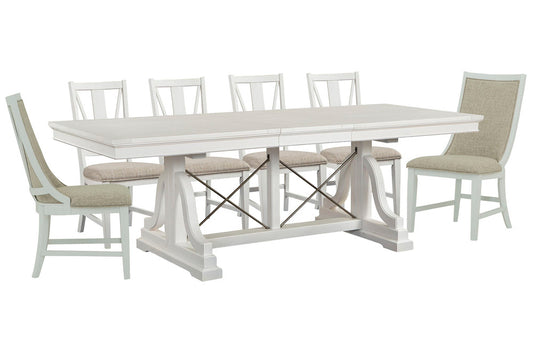 Magnussen - Heron Cove Chalk White And Dovetail Grey Extendable Trestle Dining Table With 4 Side Chairs And 2 Host Chairs - D4400-25-KIT11 view 1
