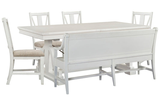 Magnussen - Heron Cove Chalk White And Dovetail Grey Extendable Trestle Dining Table With 4 Side Chairs And Bench - D4400-25-KIT27 view 1