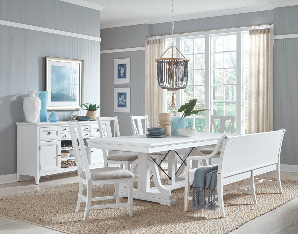 Magnussen - Heron Cove Chalk White And Dovetail Grey Extendable Trestle Dining Table With 4 Side Chairs And Bench - D4400-25-KIT27 view 11