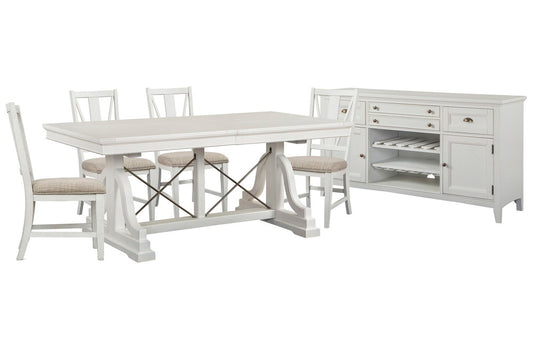 Magnussen - Heron Cove Chalk White And Dovetail Grey Extendable Trestle Dining Table With 4 Side Chairs And Buffet - D4400-25-KIT2 view 1