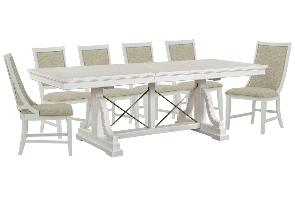Magnussen - Heron Cove Chalk White And Dovetail Grey Extendable Trestle Dining Table With 4 Upholstered Side Chairs And 2 Host Chairs - D4400-25-KIT15 view 1