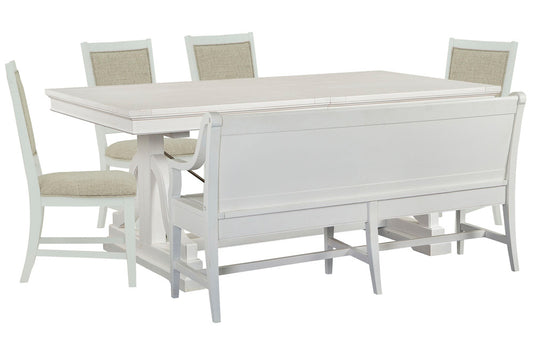 Magnussen - Heron Cove Chalk White And Dovetail Grey Extendable Trestle Dining Table With 4 Upholstered Side Chairs And Bench - D4400-25-KIT31 view 1