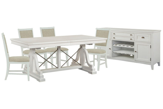 Magnussen - Heron Cove Chalk White And Dovetail Grey Extendable Trestle Dining Table With 4 Upholstered Side Chairs And Buffet - D4400-25-KIT6 view 1