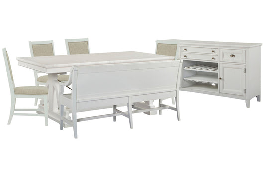 Magnussen - Heron Cove Chalk White And Dovetail Grey Extendable Trestle Dining Table With 4 Upholstered Side Chairs Bench And Buffet - D4400-25-KIT32 view 1