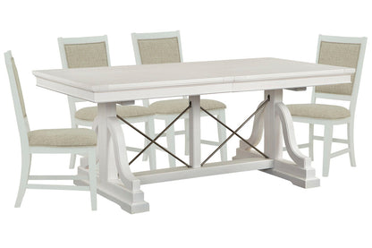 Magnussen - Heron Cove Chalk White And Dovetail Grey Extendable Trestle Dining Table With 4 Upholstered Side Chairs - D4400-25-KIT5 view 1